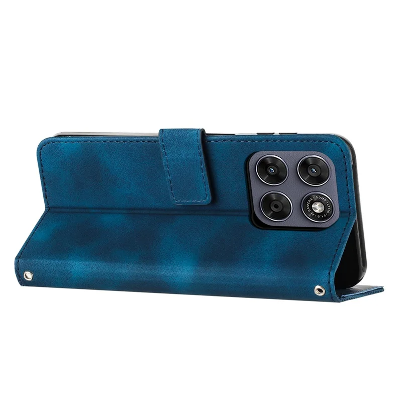 Leather Case for Motorola Moto G67 5G  /  G77 5G Imprinted Triangle Phone Cover with Hand Strap - Blue