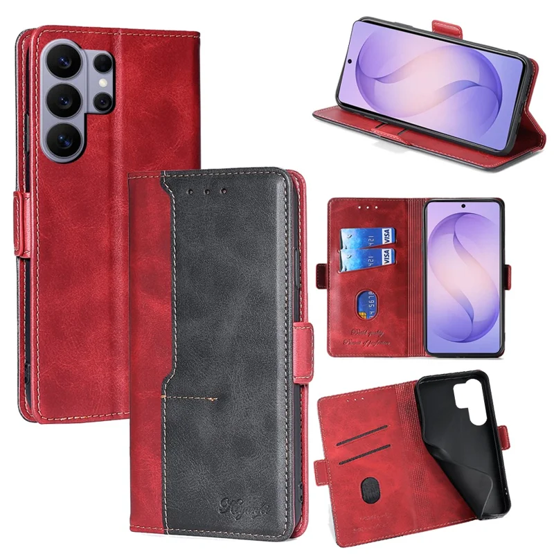 For Samsung Galaxy S26 Ultra Case Contrast Color Wallet Leather Phone Cover - Black + Red