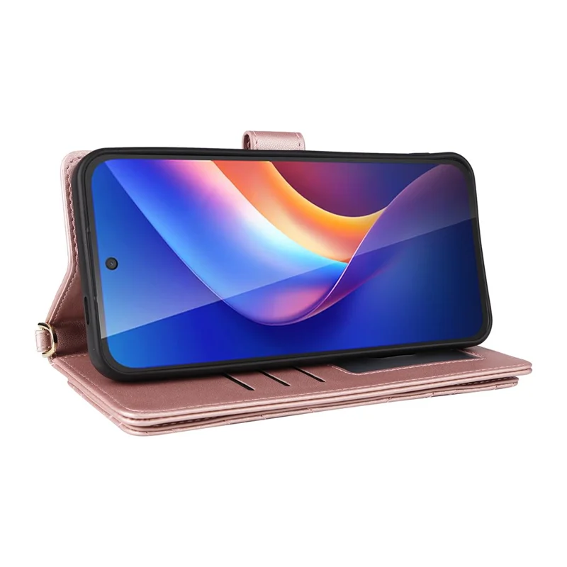For TCL K70 4G / K70 Power 4G Leather Case Stand Wallet Phone Cover with Shoulder  /  Wrist Strap - Pink