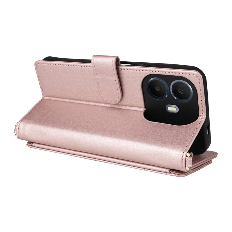 For TCL K70 4G / K70 Power 4G Leather Case Stand Wallet Phone Cover with Shoulder  /  Wrist Strap - Pink