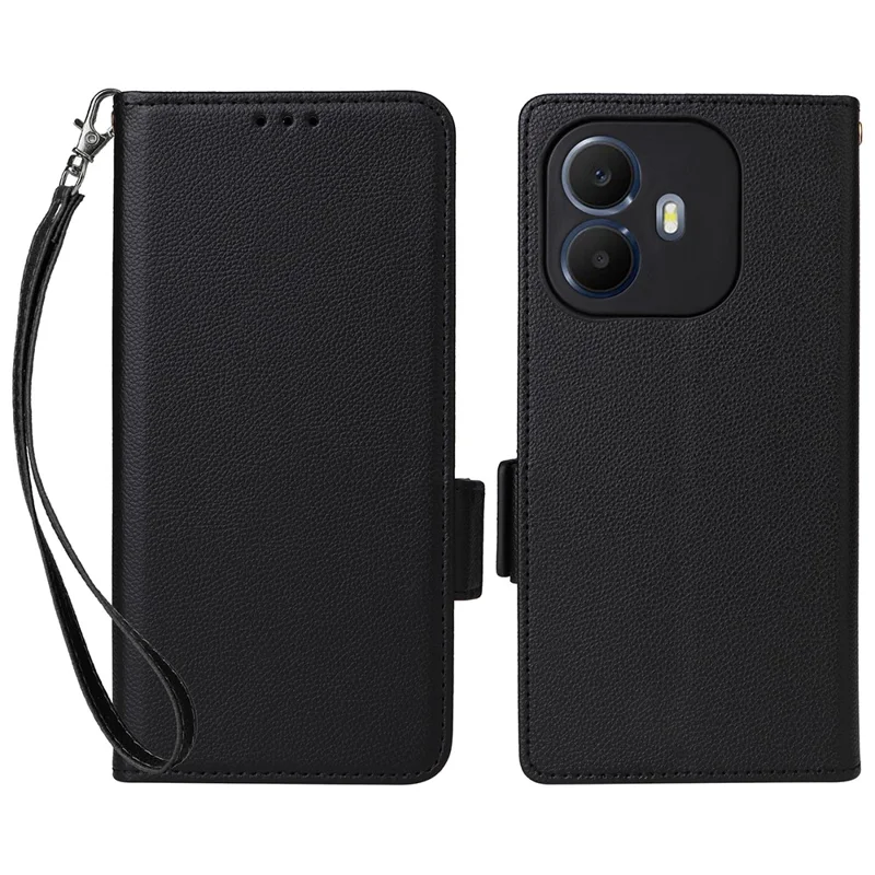 For TCL K70 4G / K70 Power 4G Case Litchi Texture Wallet Leather Phone Cover with Wrist Strap - Black