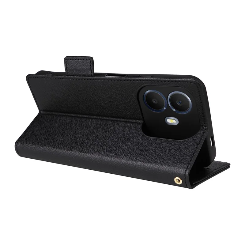 For TCL K70 4G / K70 Power 4G Case Litchi Texture Wallet Leather Phone Cover with Wrist Strap - Black