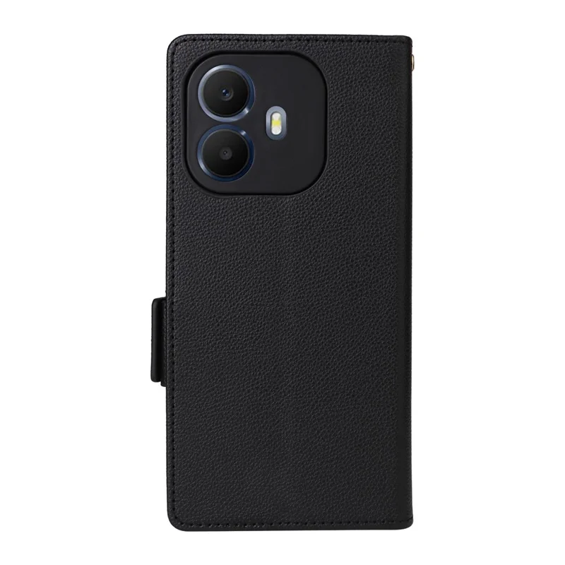 For TCL K70 4G / K70 Power 4G Case Litchi Texture Wallet Leather Phone Cover with Wrist Strap - Black