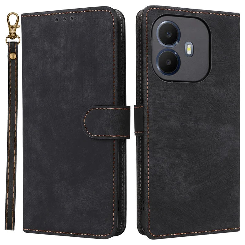 Чехол для TCL K70 4G / K70 Power 4G, с функцией кошелька, блокировкой RFID, из искусственной кожи с подставкой и ремешком - черный