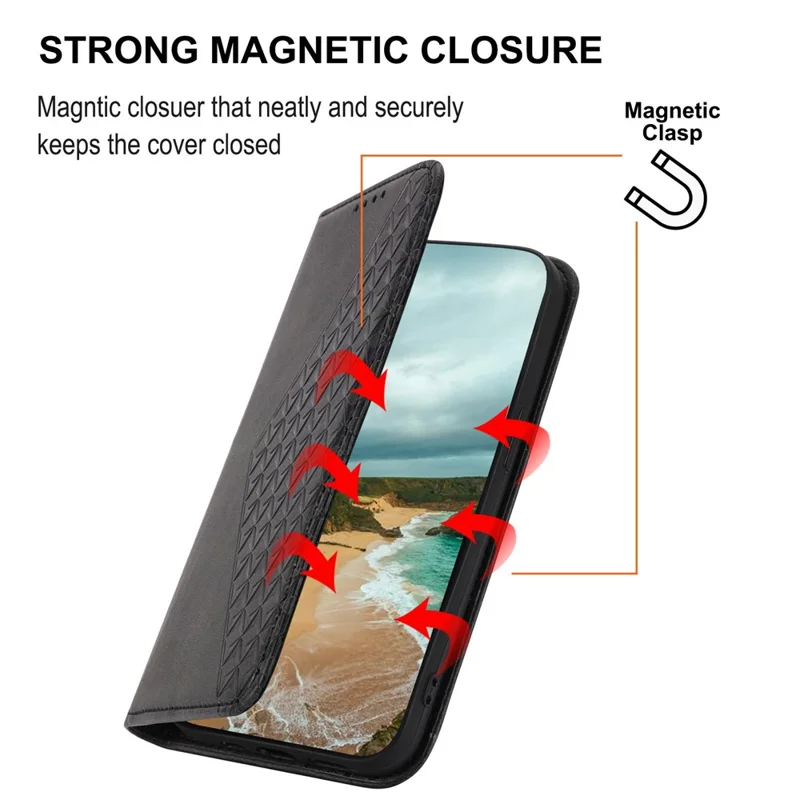 PU Leather Case for Xiaomi Redmi Note 12 5G (Global) / (India) / (China) / Poco X5 5G , Wallet Phone Stand Calf Texture Magnetic Closure Imprinted Rhombus Pattern Cover - Black