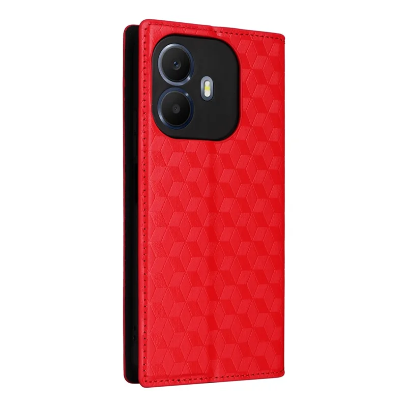 For TCL K70 4G / K70 Power 4G Case Wallet Rhombus Imprinted PU Leather Phone Cover - Red