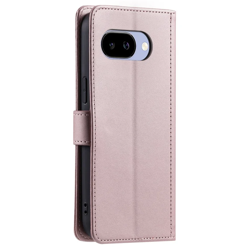 For Google Pixel 10a PU Leather Case Wallet Rhombus Grid Phone Cover with Shoulder Strap  /  Wrist Strap - Rose Gold