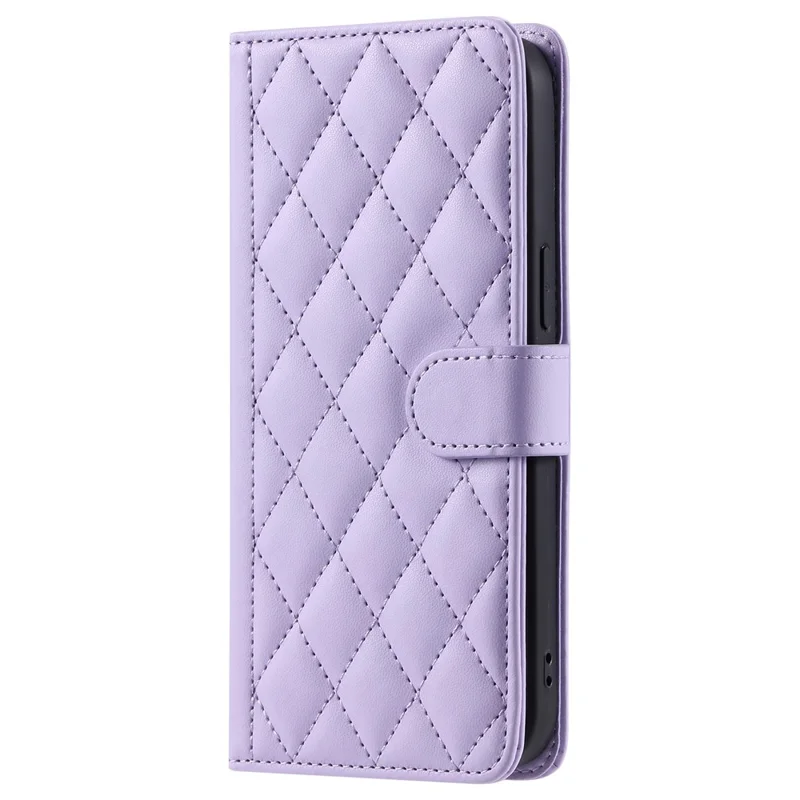 For Google Pixel 10a PU Leather Case Wallet Rhombus Grid Phone Cover with Shoulder Strap  /  Wrist Strap - Purple