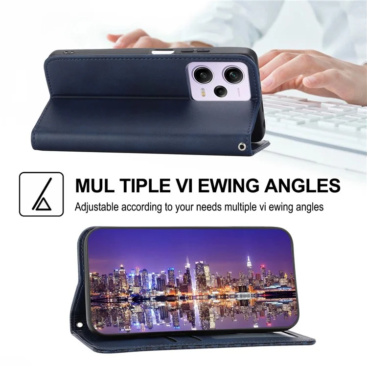 Pour Xiaomi Redmi Note 12 Pro 5G / Remarque 12 Pro Speed ​​5g / Poco X5 Pro 5G Rhombus Impreste Rhobus Stand Cover de Texture PU Pauteur Pepellet Magnétique Étauche - Bleu