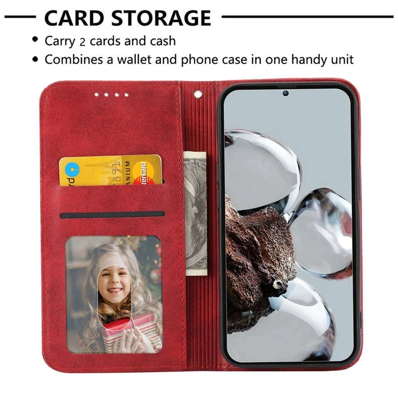 Til Xiaomi Redmi Note 12 Pro 5G / Note 12 Pro Speed 5G / Poco X5 Pro 5G, Indriveret Rombe Mønster Stående Kalvstruktur PU Læder Punge med Magnetlukning - Rød