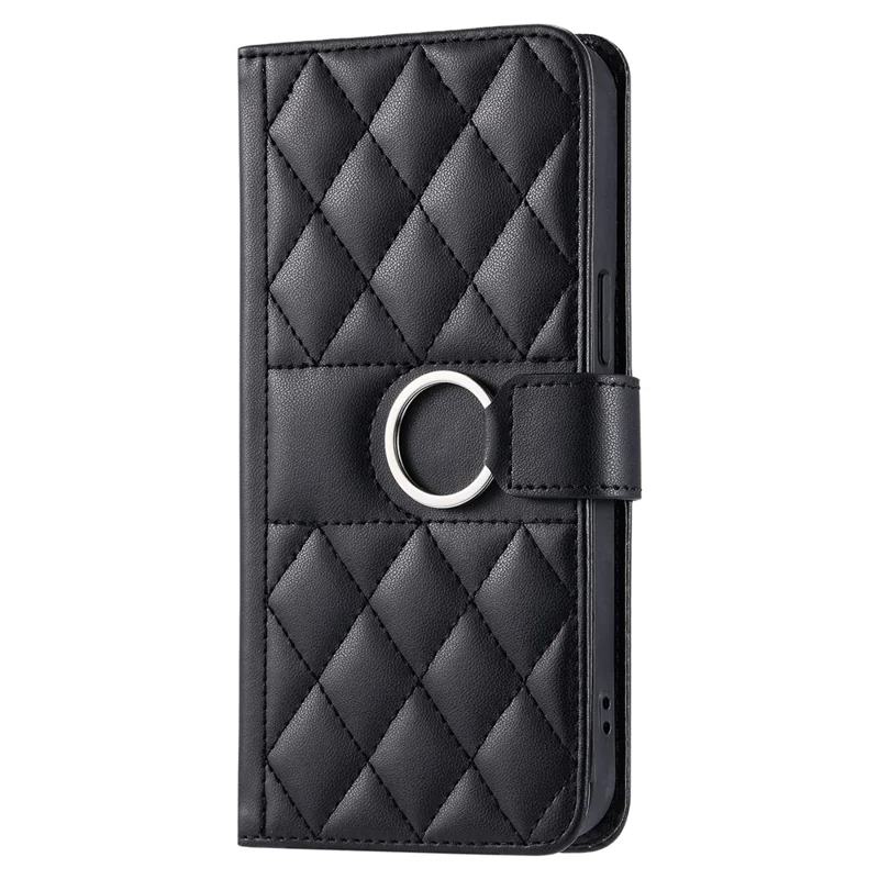 For Honor Magic8 5G Crossbody Leather Case Ring Buckle Wallet Stand Rhombus Mobile Cover - Black