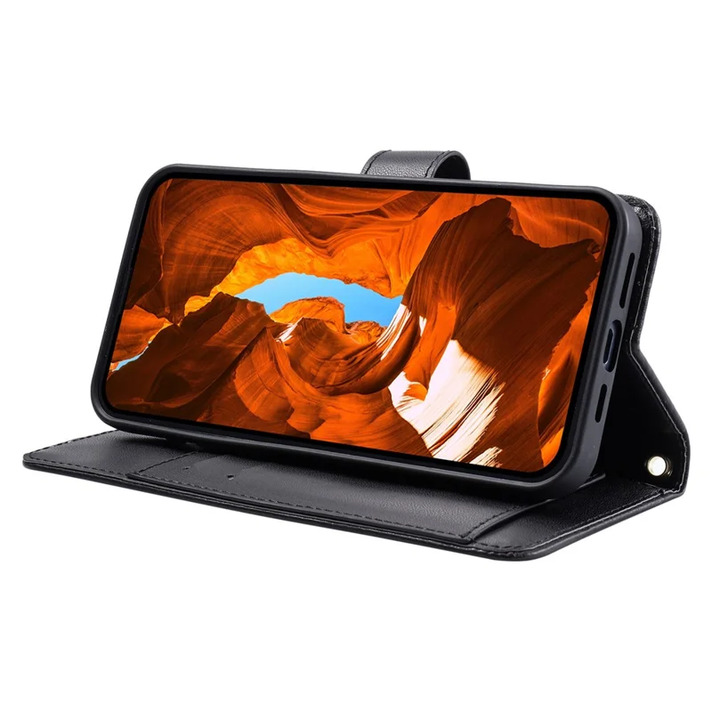 For Honor Magic8 5G Crossbody Leather Case Ring Buckle Wallet Stand Rhombus Mobile Cover - Black