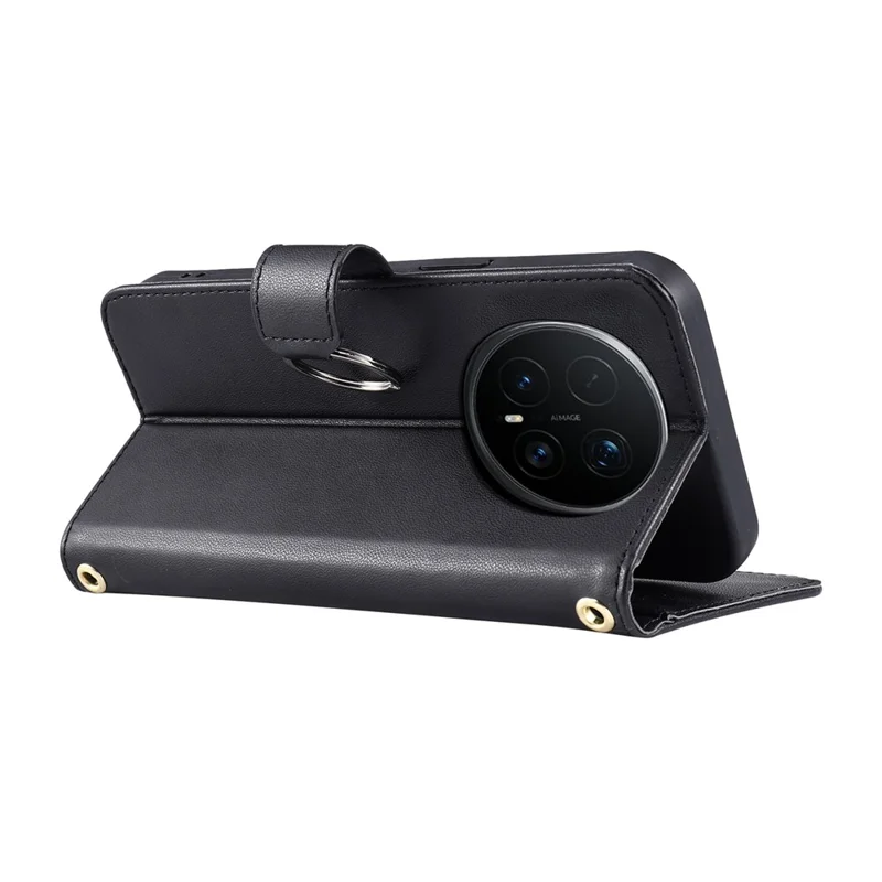 For Honor Magic8 Pro 5G Crossbody Leather Case Ring Buckle Wallet Stand Rhombus Mobile Cover - Black