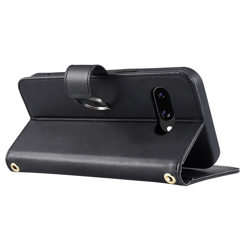 For Google Pixel 10a Crossbody Leather Case Ring Buckle Wallet Stand Rhombus Mobile Cover - Black