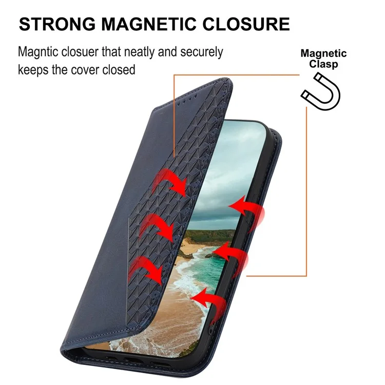For Xiaomi Redmi Note 12 Pro+ 5G Dustproof PU Leather Case Wallet Magnetic Closure Imprinted Rhombus Pattern Stand Calf Texture Cover - Blue