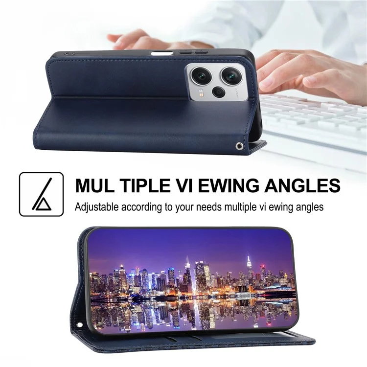For Xiaomi Redmi Note 12 Pro+ 5G Dustproof PU Leather Case Wallet Magnetic Closure Imprinted Rhombus Pattern Stand Calf Texture Cover - Blue