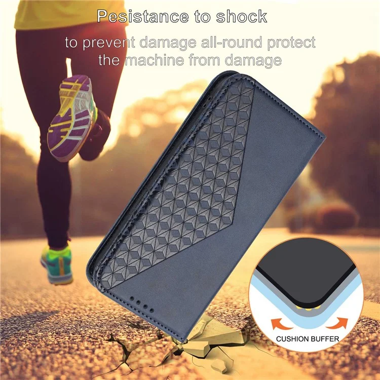 For Xiaomi Redmi Note 12 Pro+ 5G Dustproof PU Leather Case Wallet Magnetic Closure Imprinted Rhombus Pattern Stand Calf Texture Cover - Blue