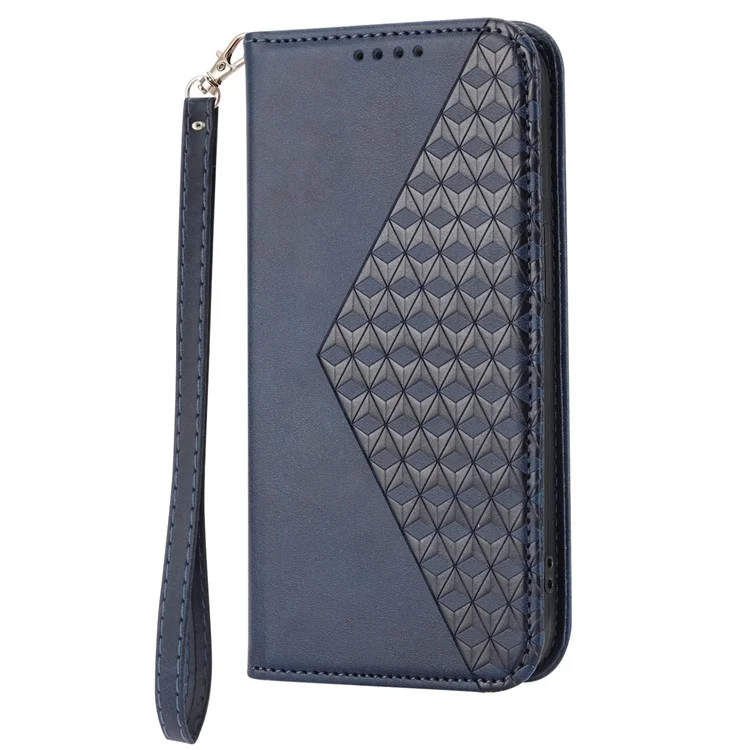 For Xiaomi Redmi Note 12 Pro+ 5G Dustproof PU Leather Case Wallet Magnetic Closure Imprinted Rhombus Pattern Stand Calf Texture Cover - Blue
