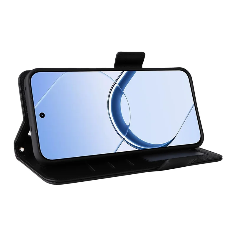 For Realme 16 5G Phone Case Litchi Texture Wallet Leather Phone Cover with Wrist Strap - Black