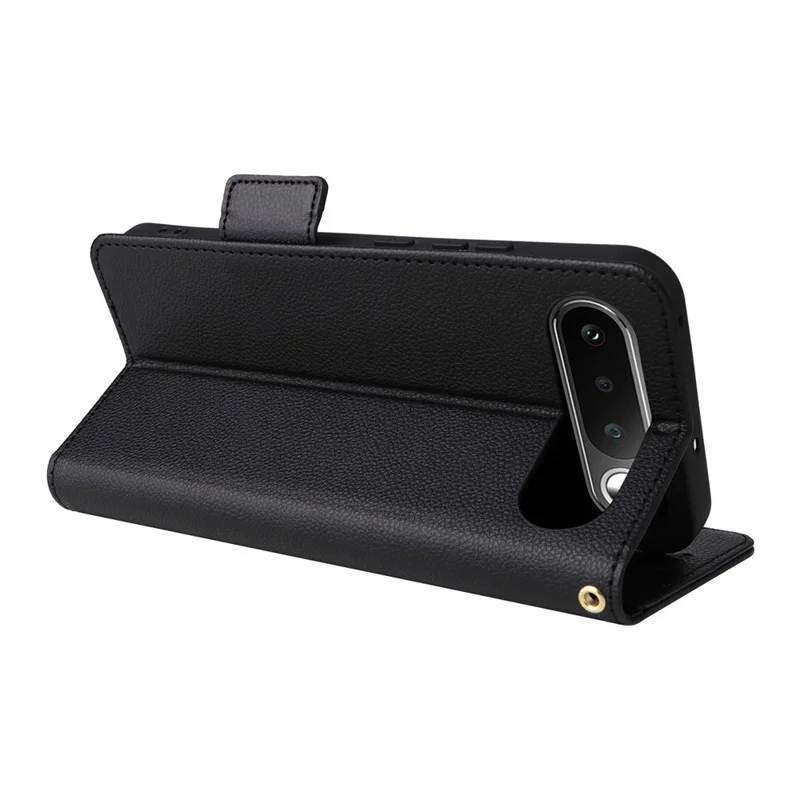 For Realme 16 5G Phone Case Litchi Texture Wallet Leather Phone Cover with Wrist Strap - Black