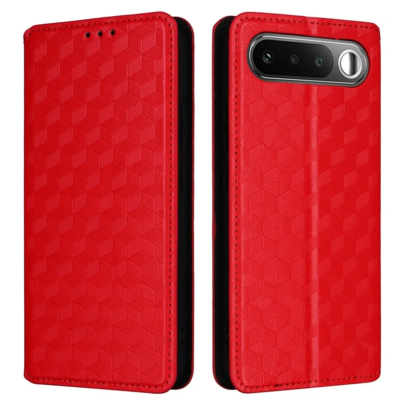 For Realme 16 5G Case Wallet Rhombus Imprinted PU Leather Phone Cover - Red
