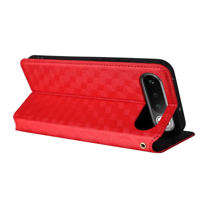 For Realme 16 5G Case Wallet Rhombus Imprinted PU Leather Phone Cover - Red