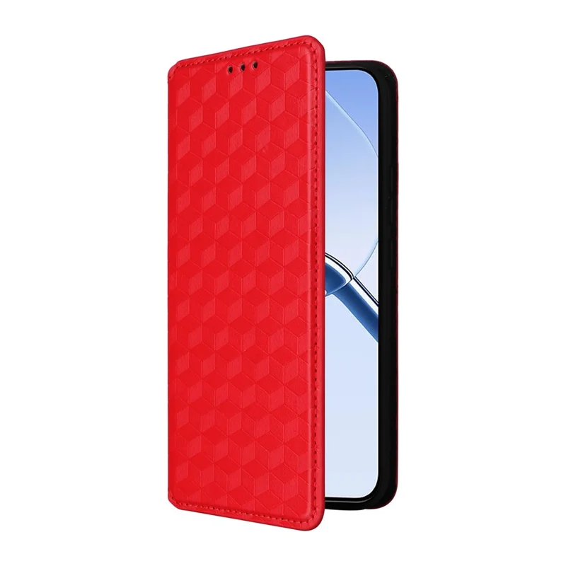 For Realme 16 5G Case Wallet Rhombus Imprinted PU Leather Phone Cover - Red