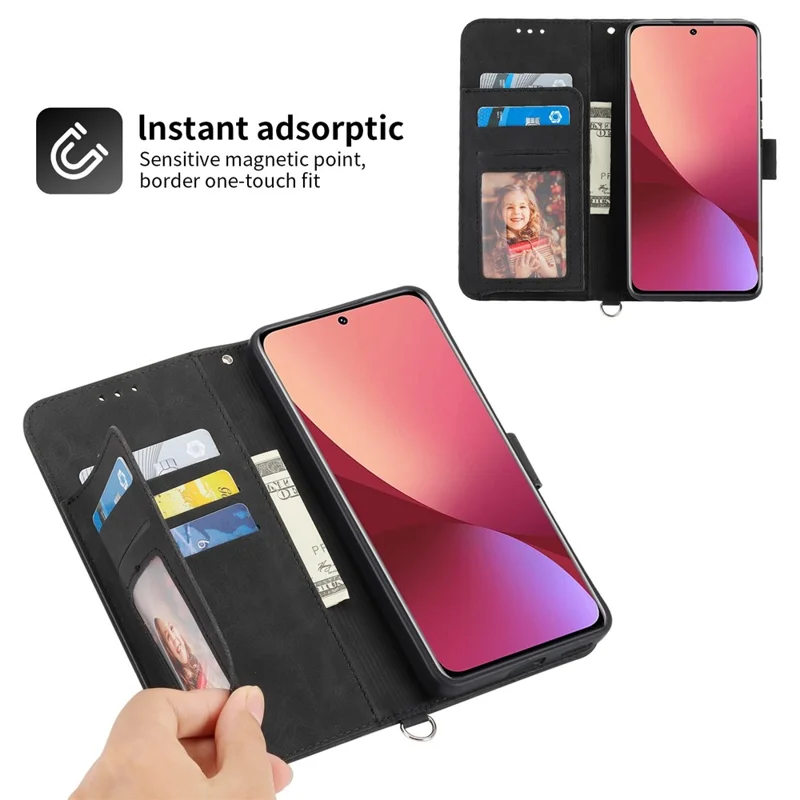 For Xiaomi Redmi Note 12 5G (Global) / (India) / (China) / Poco X5 5G Skin-touch Feeling Imprinted Flowers Phone Case Stand Leather Wallet Cover with Wrist Strap and Shoulder Strap - Black