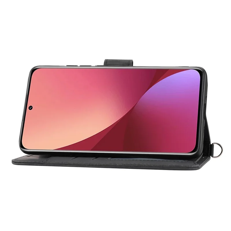 For Xiaomi Redmi Note 12 5G (Global) / (India) / (China) / Poco X5 5G Skin-touch Feeling Imprinted Flowers Phone Case Stand Leather Wallet Cover with Wrist Strap and Shoulder Strap - Black