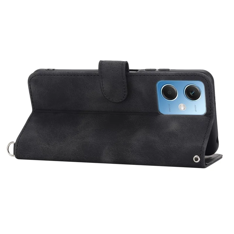 For Xiaomi Redmi Note 12 5G (Global) / (India) / (China) / Poco X5 5G Skin-touch Feeling Imprinted Flowers Phone Case Stand Leather Wallet Cover with Wrist Strap and Shoulder Strap - Black