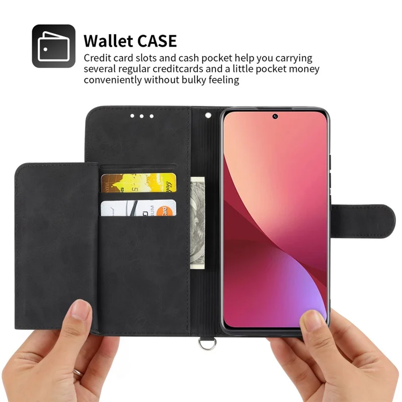 For Xiaomi Redmi Note 12 5G (Global) / (India) / (China) / Poco X5 5G Skin-touch Feeling Imprinted Flowers Phone Case Stand Leather Wallet Cover with Wrist Strap and Shoulder Strap - Black
