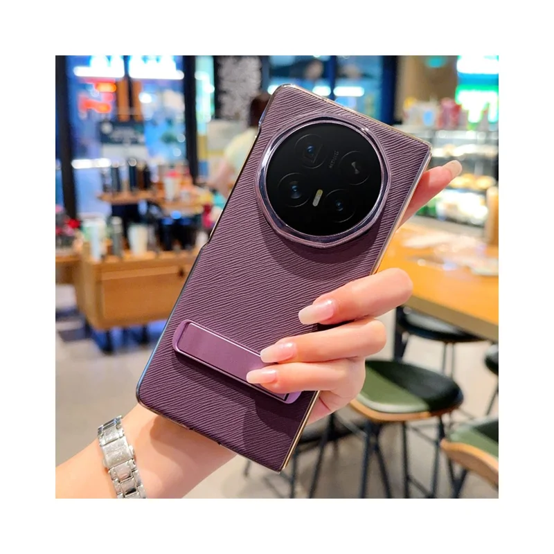 Capa para Honor Magic V6 5G com Textura de Ondas de Água, Revestimento Electrolítico em PC, Suporte Incorporado - Roxo