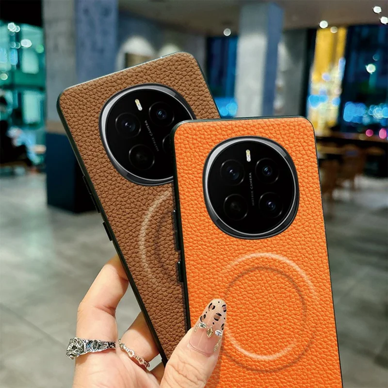 For Honor Magic7 5G Magnetic Case Litchi Texture PU Leather Coated PC + TPU Protective Phone Cover - Orange