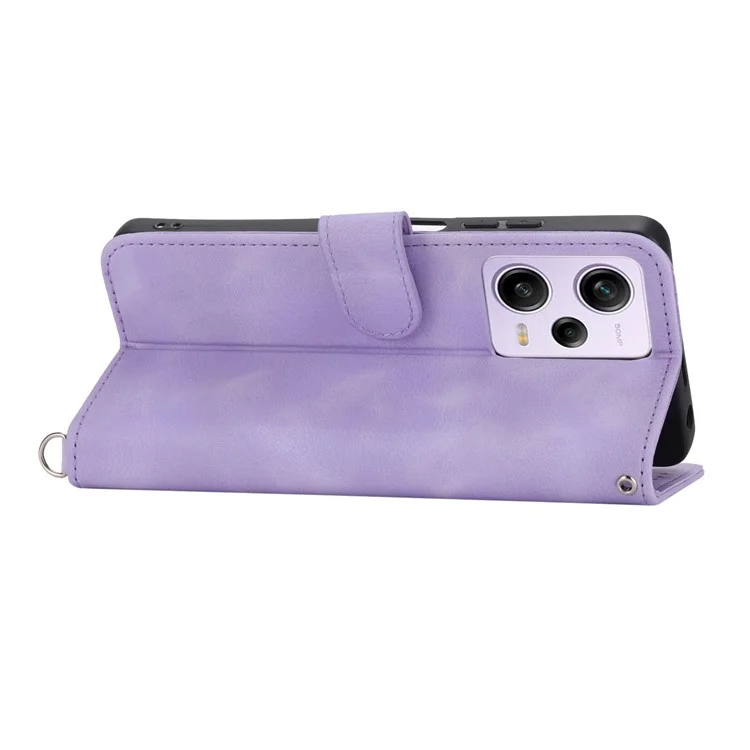 Para Xiaomi Redmi Note 12 Pro 5g / Nota 12 Speed ​​pro 5g / Poco X5 Pro 5g Captura de Telefone da Carteira Skin Toucha Sentindo Flores Impressas em Couro Com Alça de Pulso e Alça de Ombro - Luz Roxa
