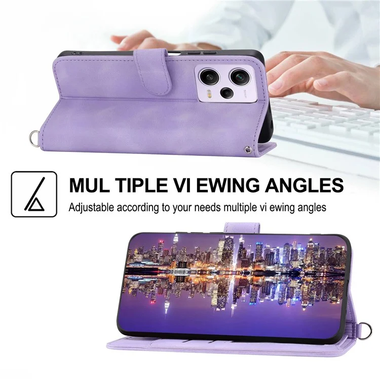 Para Xiaomi Redmi Note 12 Pro 5g / Nota 12 Speed ​​pro 5g / Poco X5 Pro 5g Captura de Telefone da Carteira Skin Toucha Sentindo Flores Impressas em Couro Com Alça de Pulso e Alça de Ombro - Luz Roxa