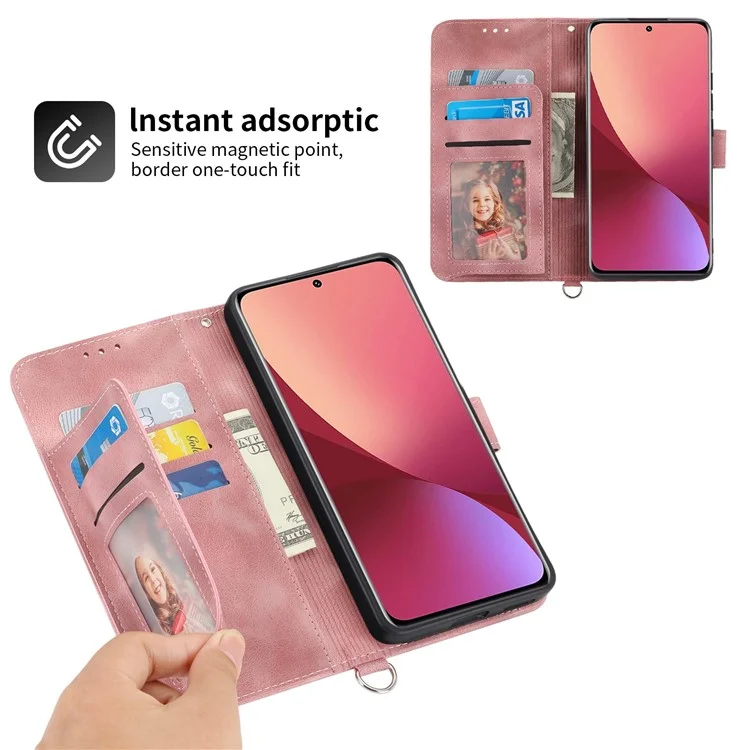 Für Xiaomi Redmi Note 12 Pro 5g / Hinweis 12 Pro Speed ​​5g / Poco X5 Pro 5G Wallet Phone Deckung Haut-touch Gespürte Blumen Stand Lederhülle Mit Handgelenksgurt Und Schultergurt - Rosa