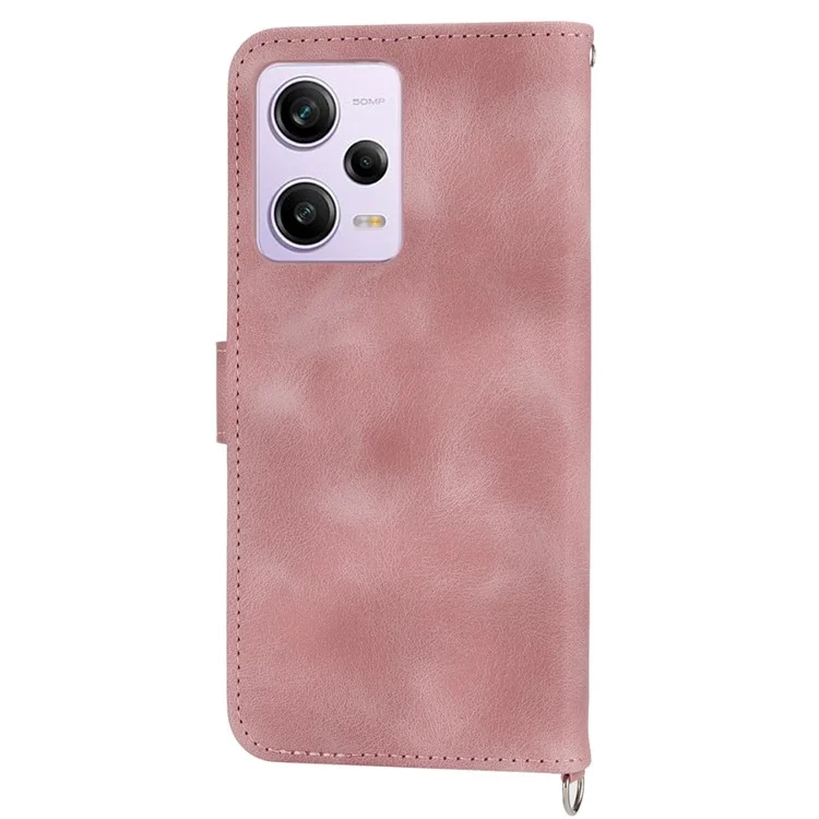 Pour Xiaomi Redmi Note 12 Pro 5G / Remarque 12 Pro Speed ​​5g / Poco X5 Pro 5G Portefeuille Couverture de Téléphone Skin-touch Fleurs de Fleurs Imprimées Case de Cuir Avec Sangle et Bandoulière - Rose