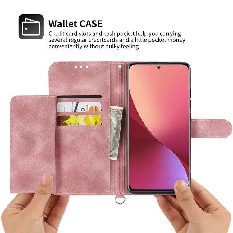 Für Xiaomi Redmi Note 12 Pro 5g / Hinweis 12 Pro Speed ​​5g / Poco X5 Pro 5G Wallet Phone Deckung Haut-touch Gespürte Blumen Stand Lederhülle Mit Handgelenksgurt Und Schultergurt - Rosa