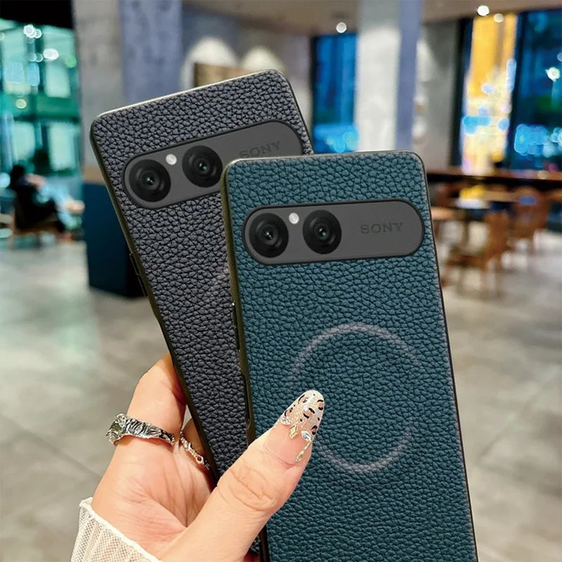 Coque magnétique pour Sony Xperia 10 VII, revêtement en cuir PU texture lychee, protection en PC + TPU, couleur orange