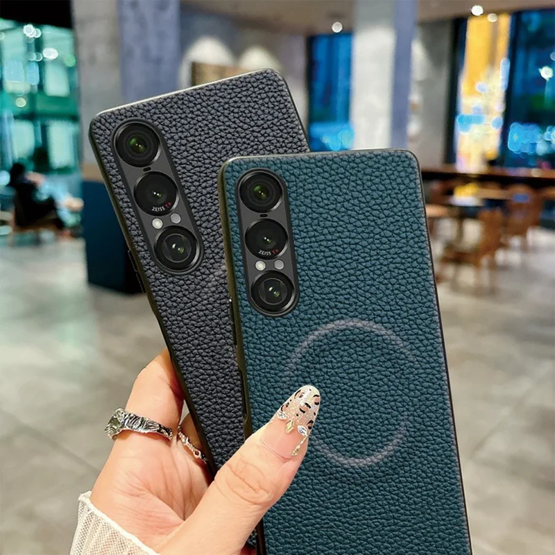 For Sony Xperia 1 VII Magnetic Case Litchi Texture PU Leather Coated PC + TPU Protective Phone Cover - Orange