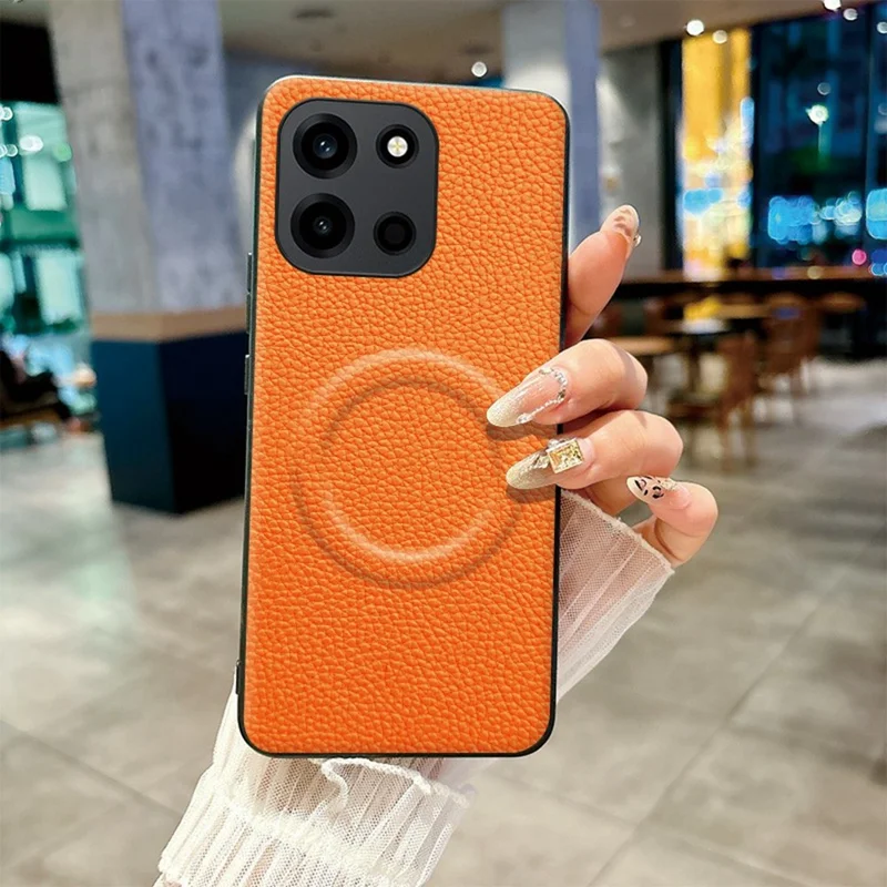 For OnePlus Turbo 6 5G / Turbo 6V 5G Magnetic Case Litchi Texture PU Leather Coated PC + TPU Protective Phone Cover - Orange