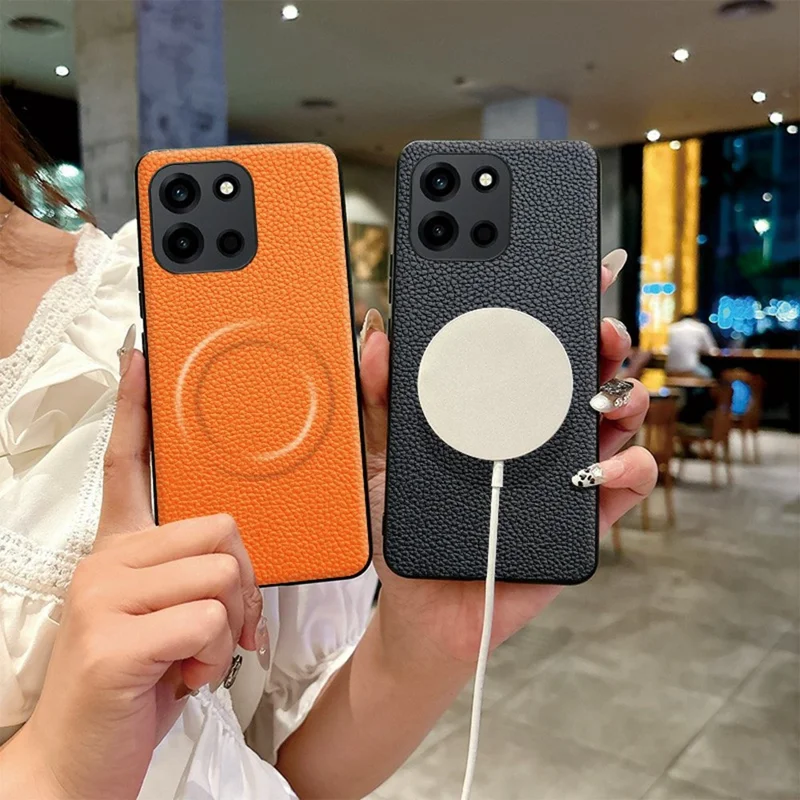For OnePlus Turbo 6 5G / Turbo 6V 5G Magnetic Case Litchi Texture PU Leather Coated PC + TPU Protective Phone Cover - Orange