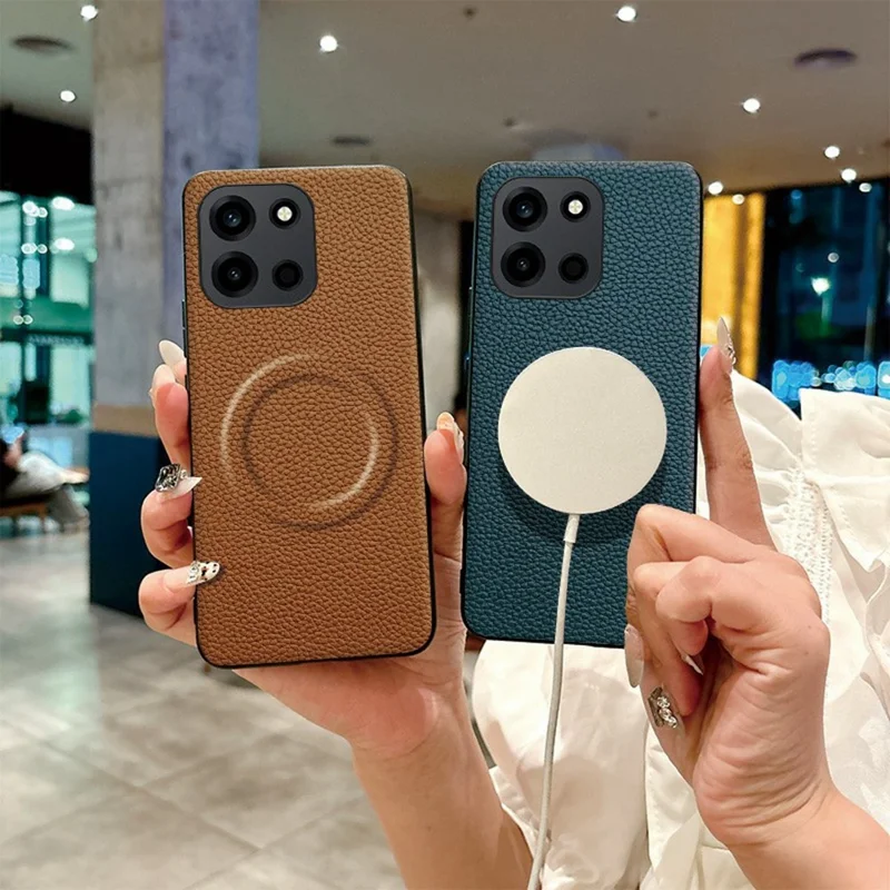 For OnePlus Turbo 6 5G / Turbo 6V 5G Magnetic Case Litchi Texture PU Leather Coated PC + TPU Protective Phone Cover - Orange