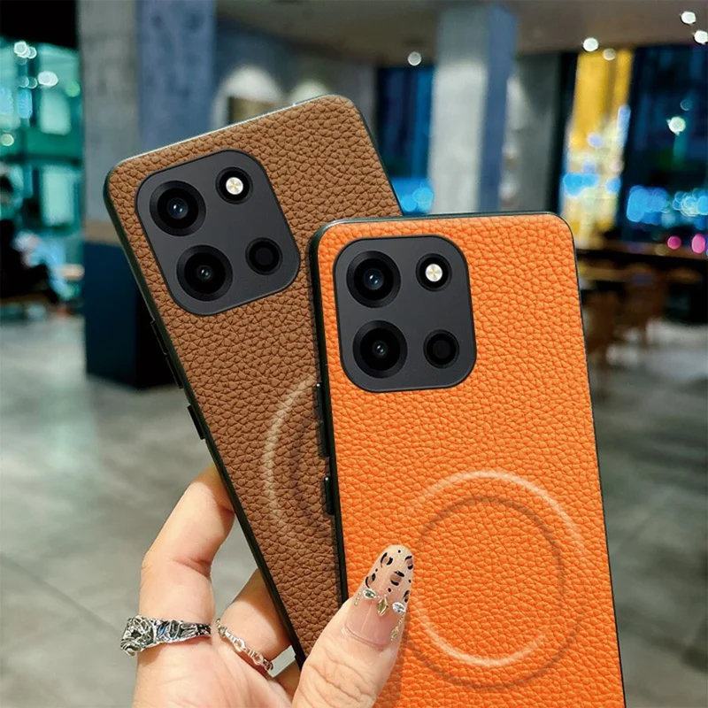For OnePlus Turbo 6 5G / Turbo 6V 5G Magnetic Case Litchi Texture PU Leather Coated PC + TPU Protective Phone Cover - Orange