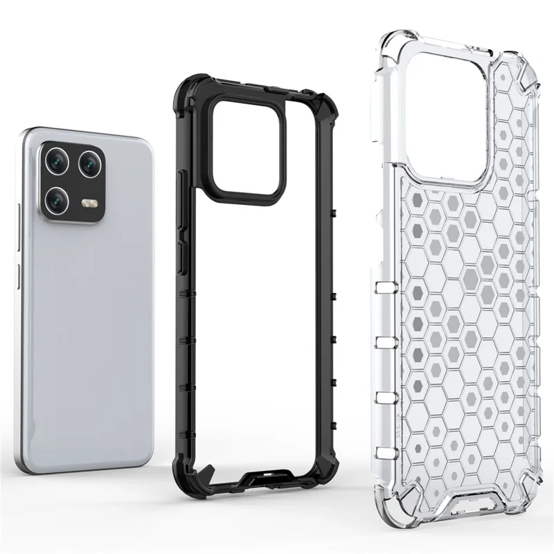 Pour Xiaomi 13 Anti-fingerprint Honeycomb Texture TPU+PC Protective Case Shockproof Phone Back Cover - Grey