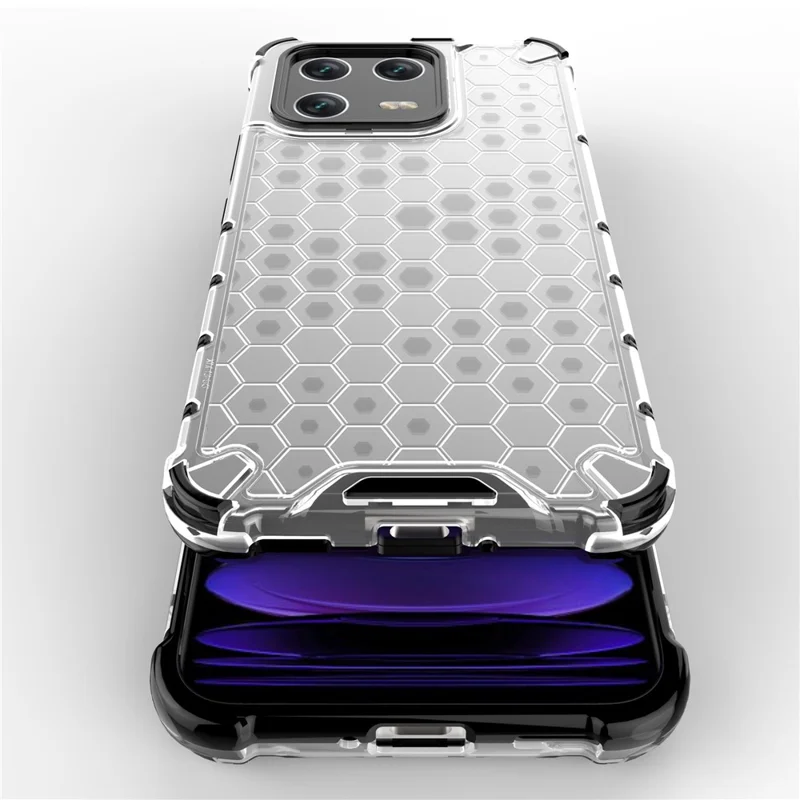 Pour Xiaomi 13 Anti-fingerprint Honeycomb Texture TPU+PC Protective Case Shockproof Phone Back Cover - Grey