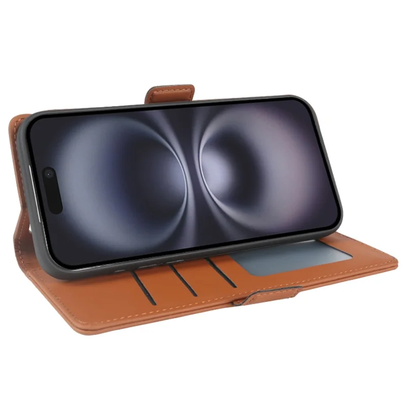 For iPhone 16 Leather Case Wallet Stand TPU + PU Skin-touch Cover - Brown