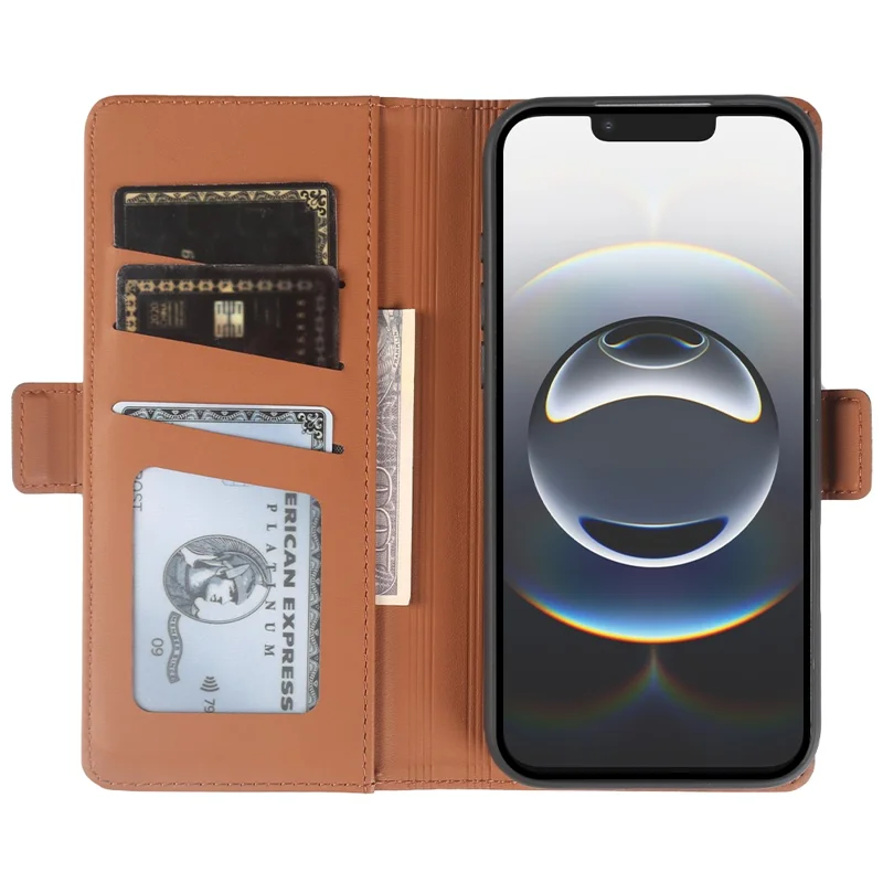 For iPhone 16e Leather Case Wallet Stand TPU + PU Skin-touch Cover - Brown