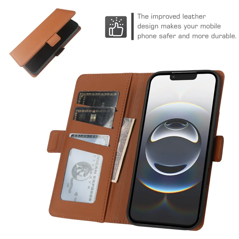For iPhone 16e Leather Case Wallet Stand TPU + PU Skin-touch Cover - Brown