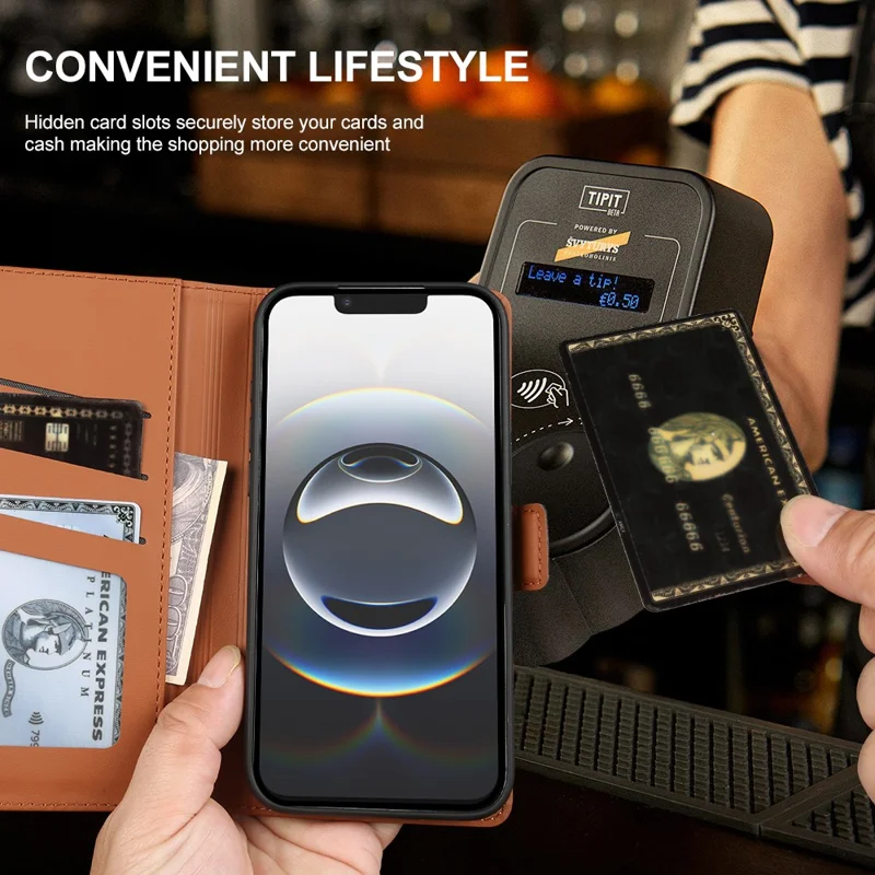 For iPhone 16e Leather Case Wallet Stand TPU + PU Skin-touch Cover - Brown